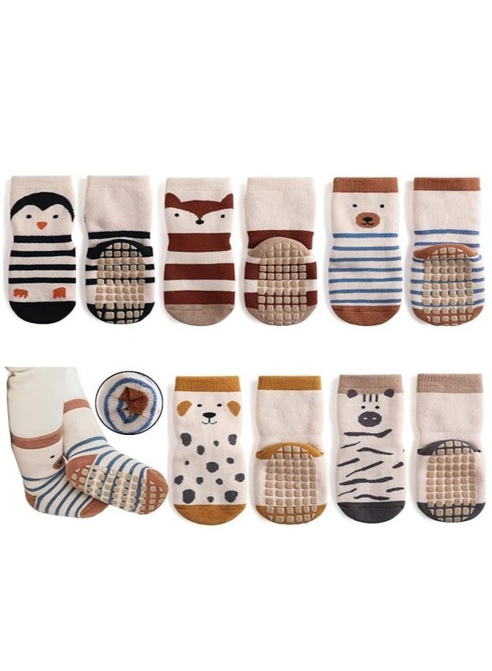 جوارب للأطفال، جوارب غير قابلة للانزلاق مع نقاط Grip، جوارب شتوية سميكة دافئة برسوم كرتونية للأطفال، 5 أزواج للبنات والأولاد - Image 1