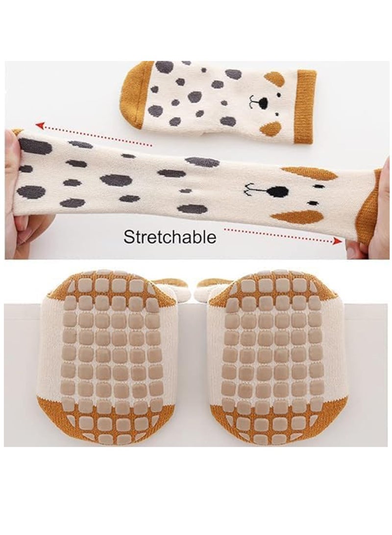 جوارب للأطفال، جوارب غير قابلة للانزلاق مع نقاط Grip، جوارب شتوية سميكة دافئة برسوم كرتونية للأطفال، 5 أزواج للبنات والأولاد - Image 3