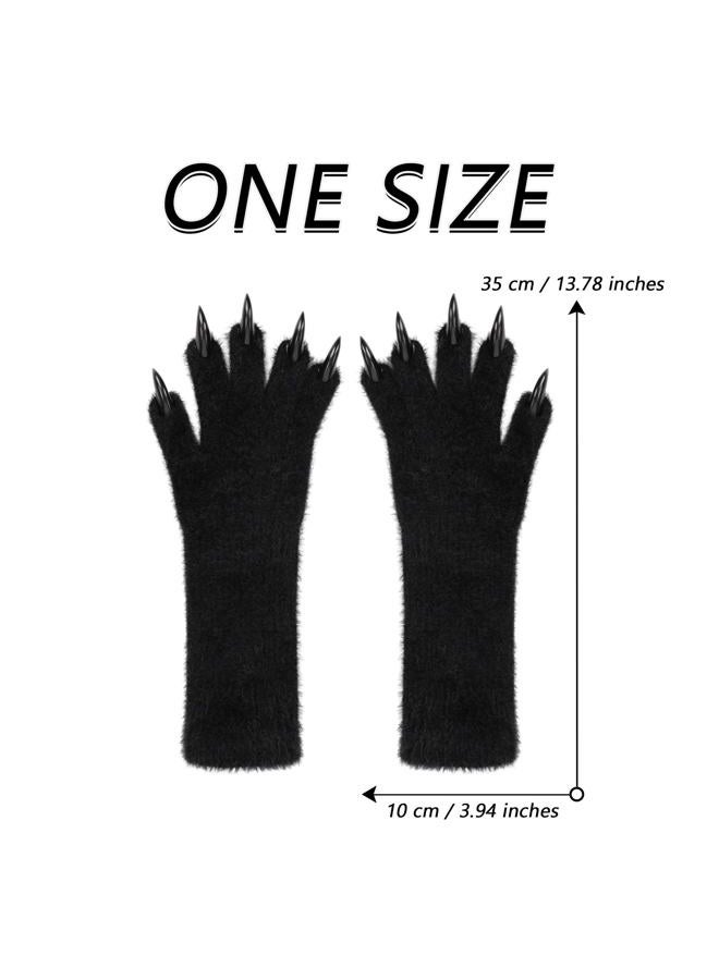 HAOAN Full Finger Paws Gloves Long Warm Mittens for Cosplay Themed Events Parties Costume Accessories, White, One size - Image 3