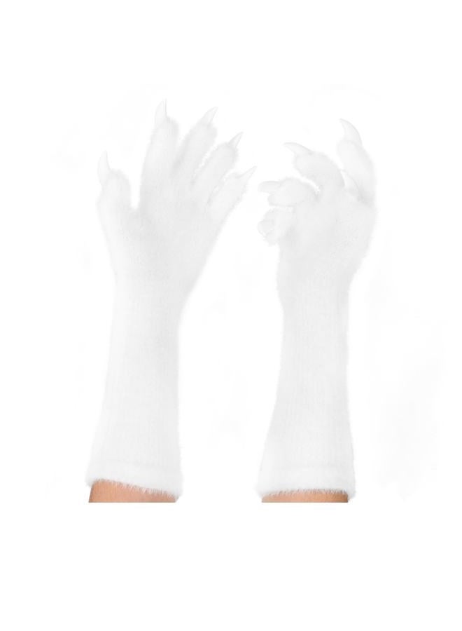 HAOAN Full Finger Paws Gloves Long Warm Mittens for Cosplay Themed Events Parties Costume Accessories, White, One size - Image 1