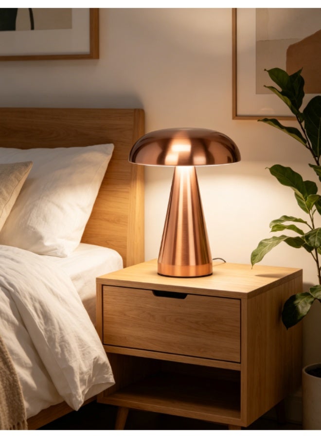 Arabest Cordless Mushroom LED Table Lamp, Rechargeable Light - Metal, Rose Gold (8 inches) - Image 2
