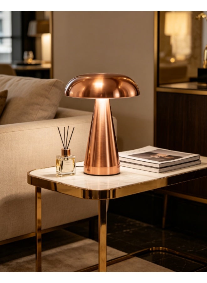 Arabest Cordless Mushroom LED Table Lamp, Rechargeable Light - Metal, Rose Gold (8 inches) - Image 3