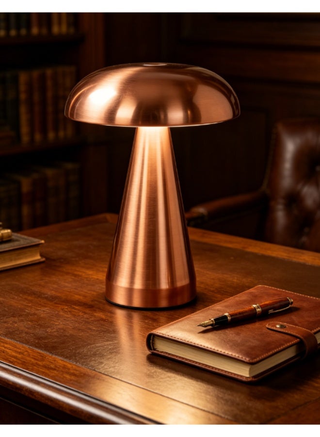 Arabest Cordless Mushroom LED Table Lamp, Rechargeable Light - Metal, Rose Gold (8 inches) - Image 4