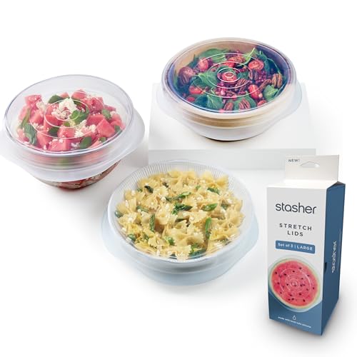 Stasher Premium Reusable Silicone Stretch Lids, 3-Pack - Large, Clear, 9” Lids, Airtight Seal, Food Container Covers, BPA Free, Leak-free, Dishwasher Safe, Microwave Safe, Eco-Friendly - Image 1