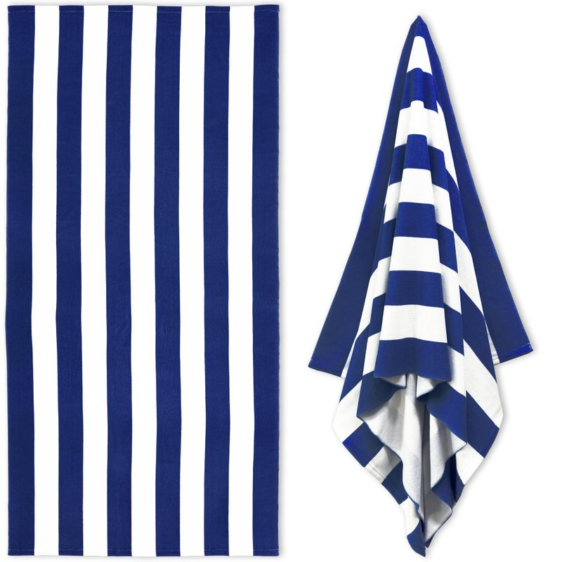 HENBAY Large Oversized Beach Towel  35 x 70 Inch Microfiber Pool Towel Navy Striped Quick Dry Cabana Swim Towel