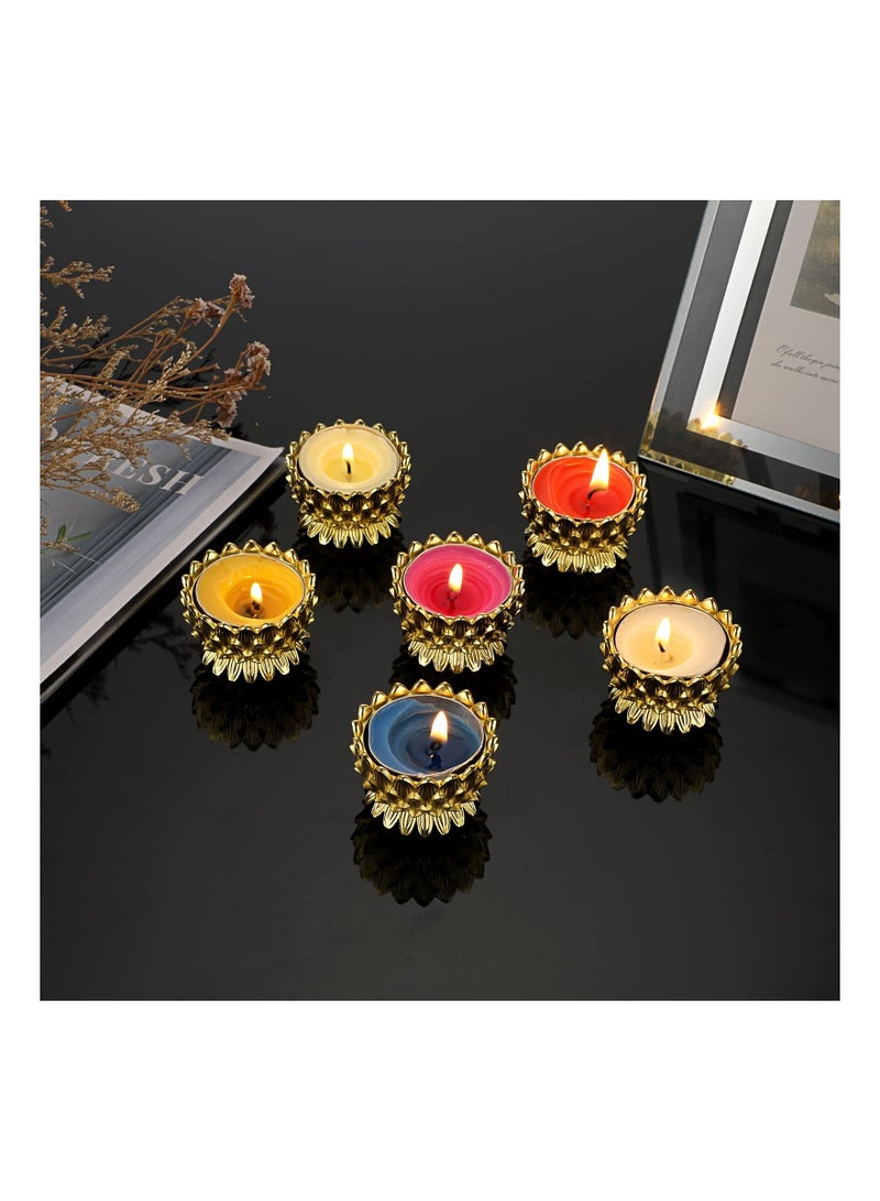 6 PCS Metal Lotus Ghee Oil Lamp Holders, Lotus Tea Light Holders Votive Candle Stand Set, Lotus Butter Lamp Holders for Diwali Puja Home Altar Ramadan Decoration Candle Centerpiece (Gold)  - Image 5