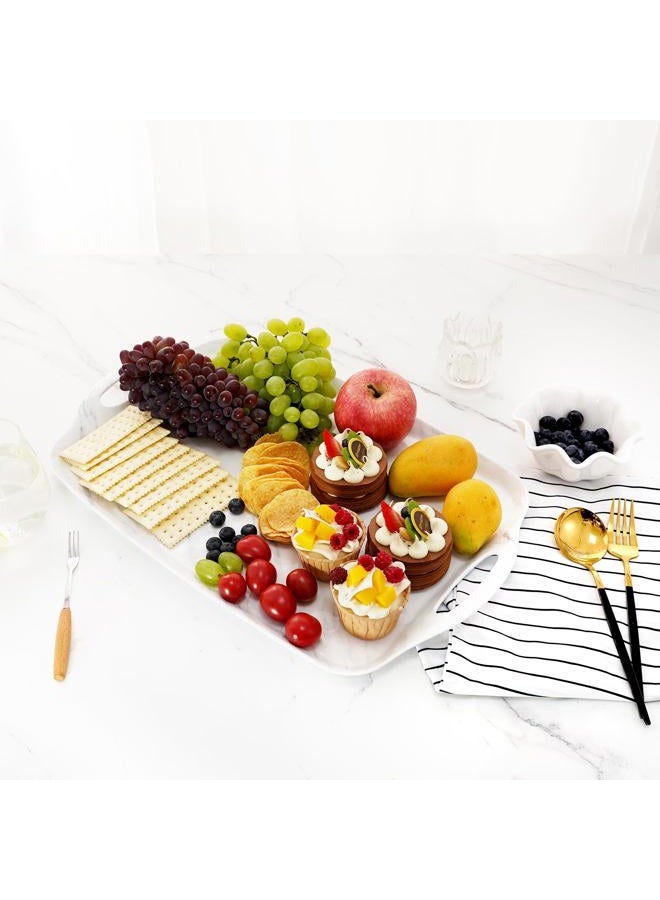 TP Serving Tray with Handles, Large Rectangle Melamine Serving Platter Set of 2, Marble - Image 4