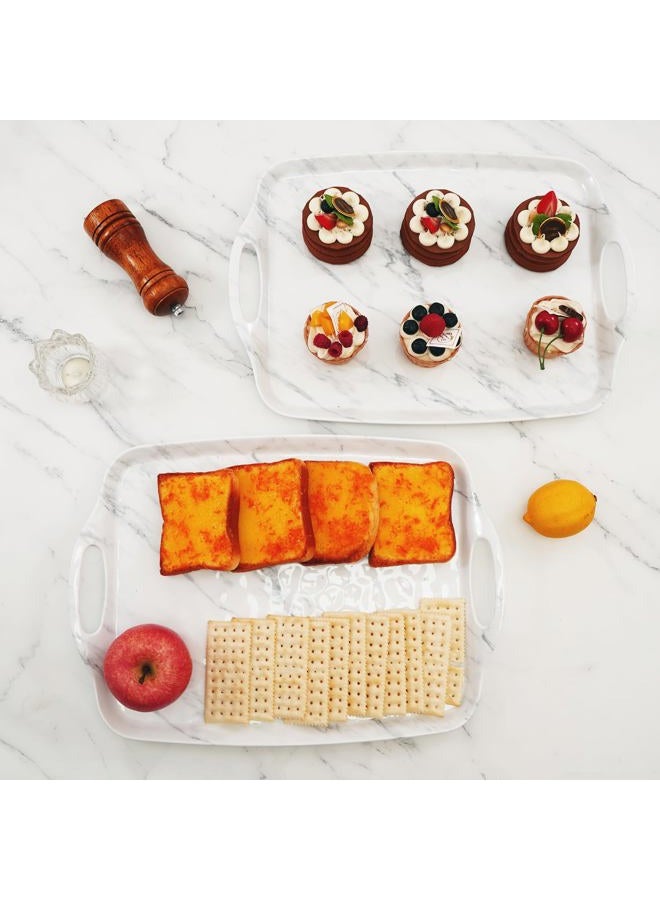 TP Serving Tray with Handles, Large Rectangle Melamine Serving Platter Set of 2, Marble - Image 5