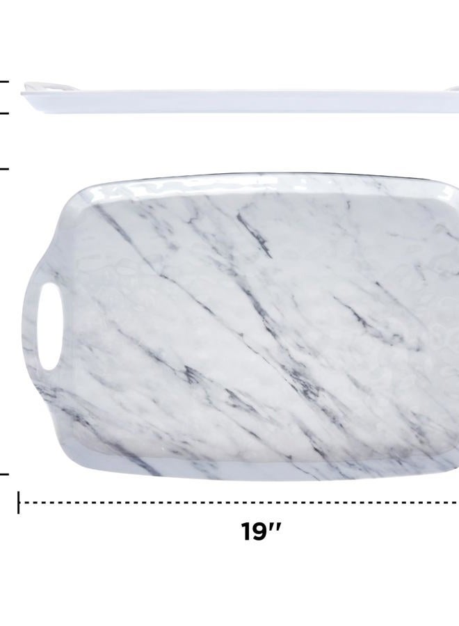 TP Serving Tray with Handles, Large Rectangle Melamine Serving Platter Set of 2, Marble - Image 3