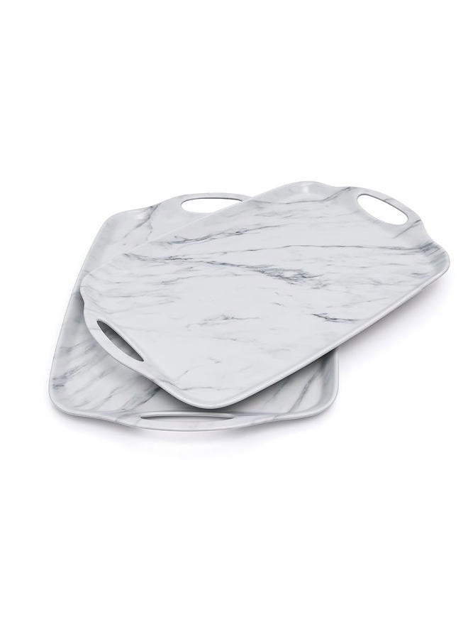 TP Serving Tray with Handles, Large Rectangle Melamine Serving Platter Set of 2, Marble - Image 1