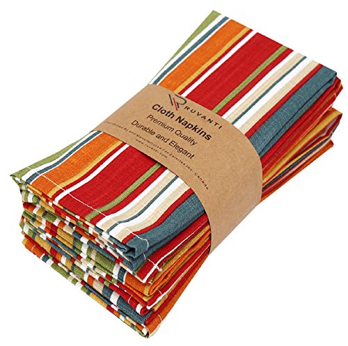 Ruvanti Cloth Napkins Set of 6 18x18 Inches 100 Cotton Washable Soft  Absorbent Perfect for Wedding Christmas Thanksgiving Dinners  Multi Stripes - Image 1