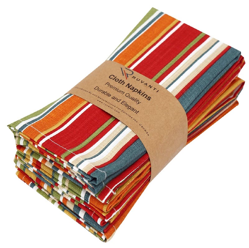 Ruvanti Cloth Napkins Set of 6 18x18 Inches 100 Cotton Washable Soft  Absorbent Perfect for Wedding Christmas Thanksgiving Dinners  Multi Stripes - Image 3