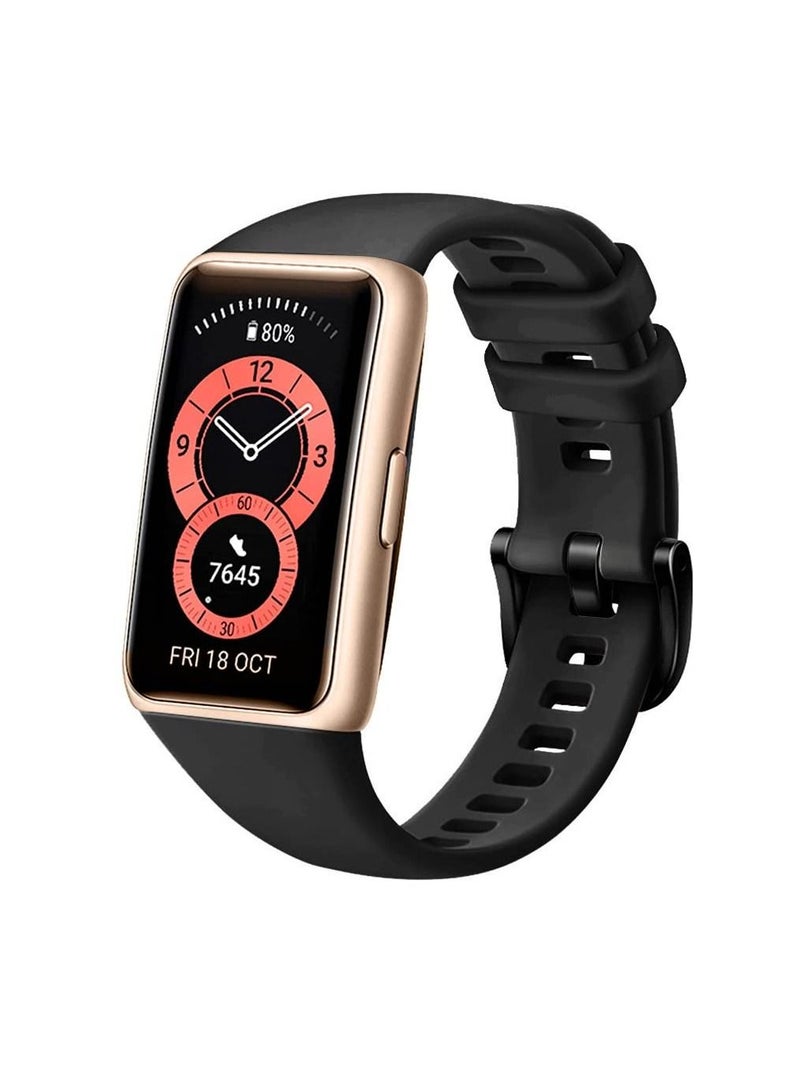 Sport Watch Strap Compatible with Huawei Band 6/Honor 6 Bracelet Sweatproof Lightweight Silicone Wristband Replacement Band Compatible with Huawei Band 6 Pro (Black) - Image 1