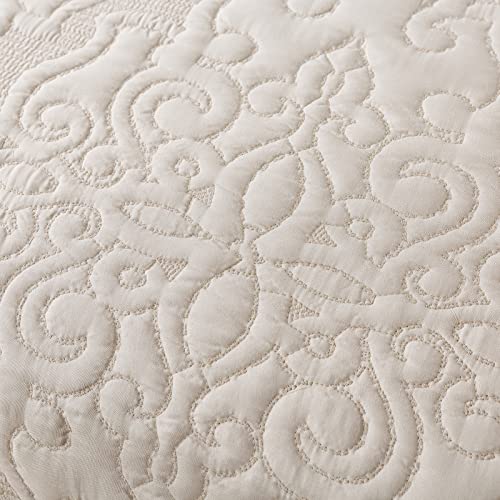 NEWLAKE Quilt Bedspread Set, Beige Jacquard Embossed Floral Pattern Reversible Embroidered Microfiber Coverlet Sets, Queen Size - Image 5