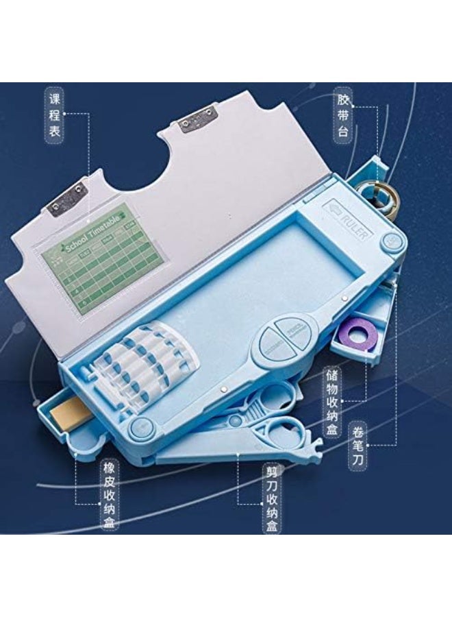Bukela Multifunction Pop Up Pencil Case Kawaii Cute Cartoon Pencil Box with Scissors Ruler and Pencil Sharpener (Blue Astronaut) - Image 4
