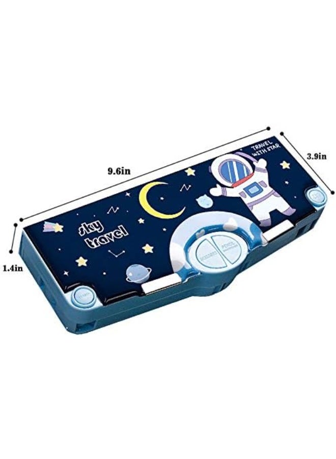 Bukela Multifunction Pop Up Pencil Case Kawaii Cute Cartoon Pencil Box with Scissors Ruler and Pencil Sharpener (Blue Astronaut) - Image 2
