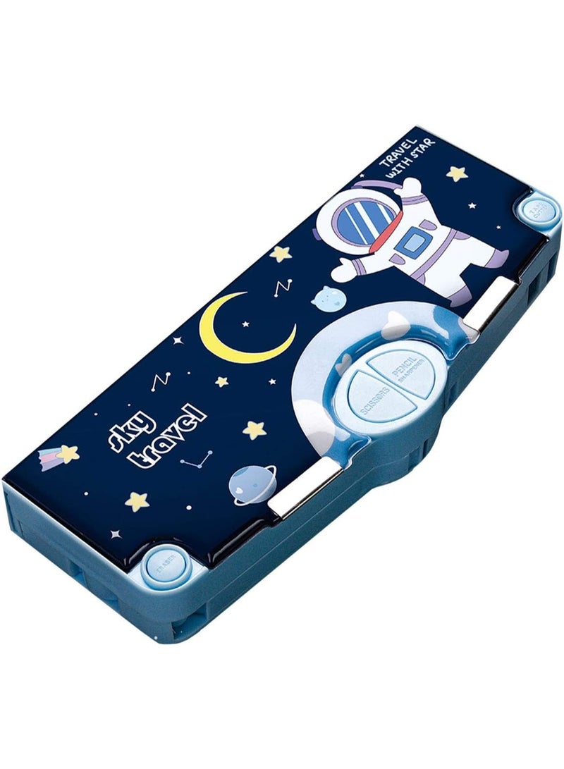 Bukela Multifunction Pop Up Pencil Case Kawaii Cute Cartoon Pencil Box with Scissors Ruler and Pencil Sharpener (Blue Astronaut) - Image 1