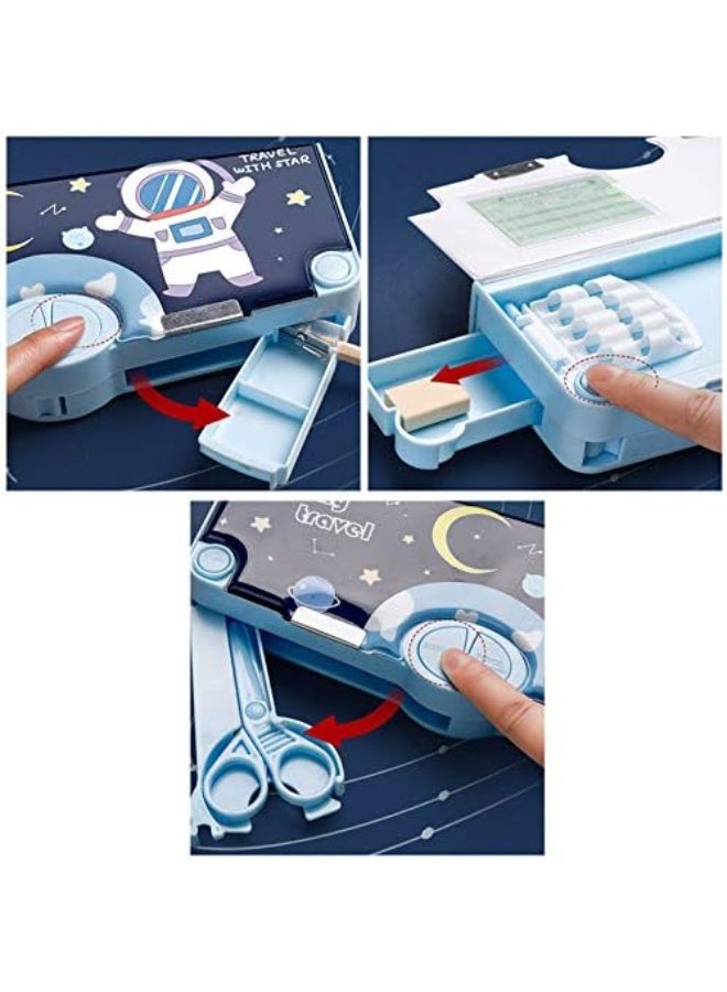 Bukela Multifunction Pop Up Pencil Case Kawaii Cute Cartoon Pencil Box with Scissors Ruler and Pencil Sharpener (Blue Astronaut) - Image 5