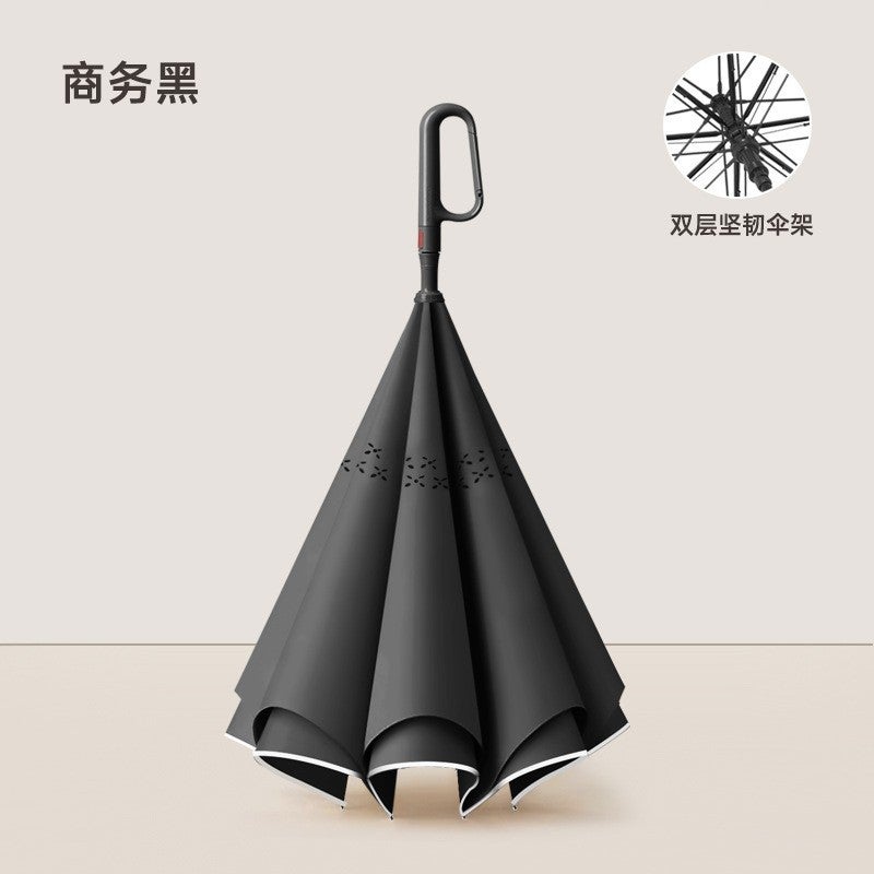 Hands-Free C-Handle Standable Reverse Umbrella Business black ring handle automatic model 