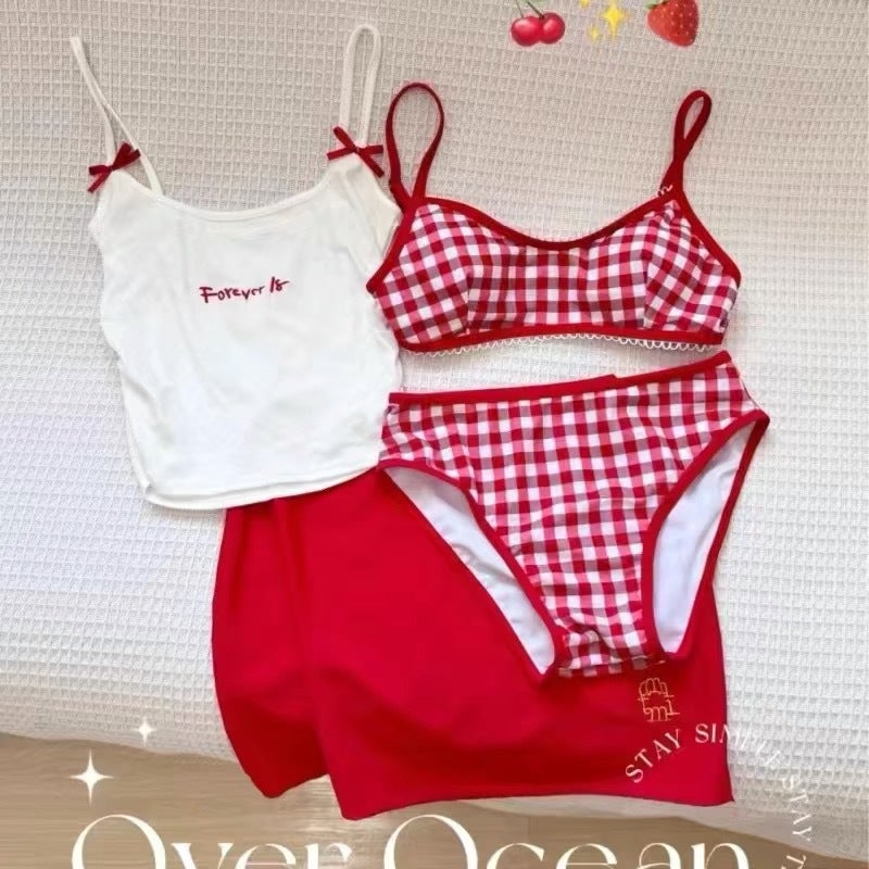 Summer Slim-Fit Strappy Vest Bikini Beachwear White sling set of four
