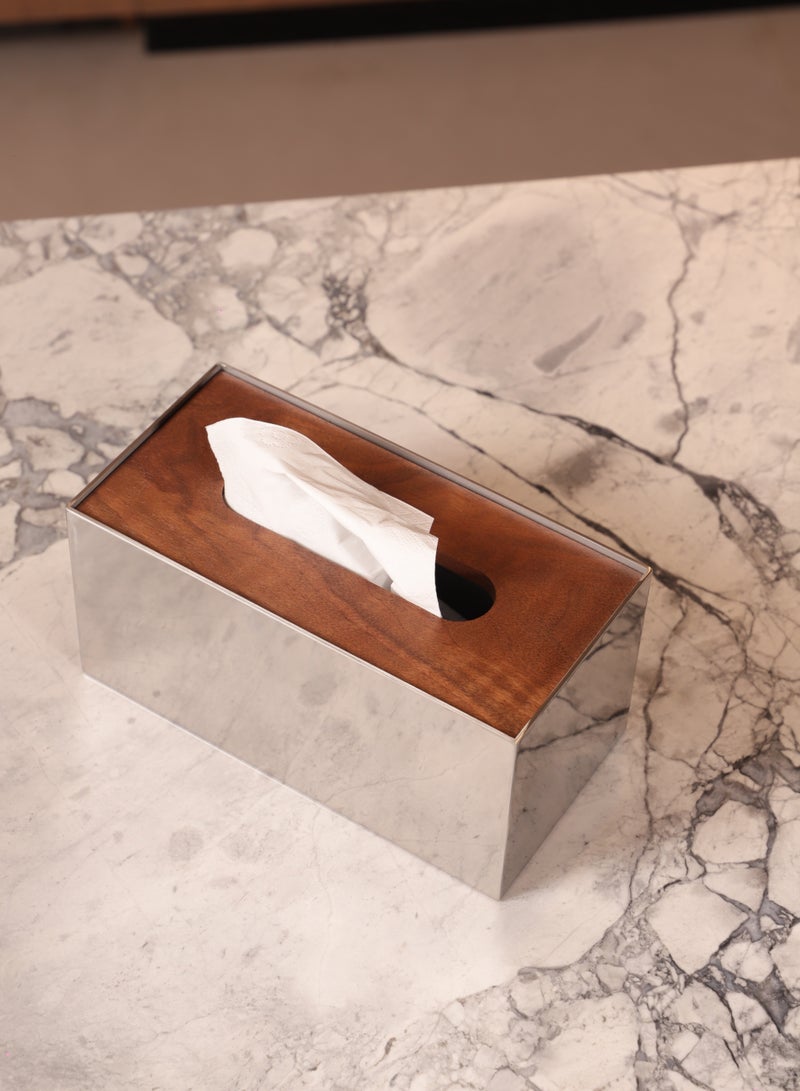 Maison Adeo Talia Tissue Box | Walnut & Stainless Steel Tissue Box Holder | Modern Home Decor Accents | Designer Home Accessories - Image 3