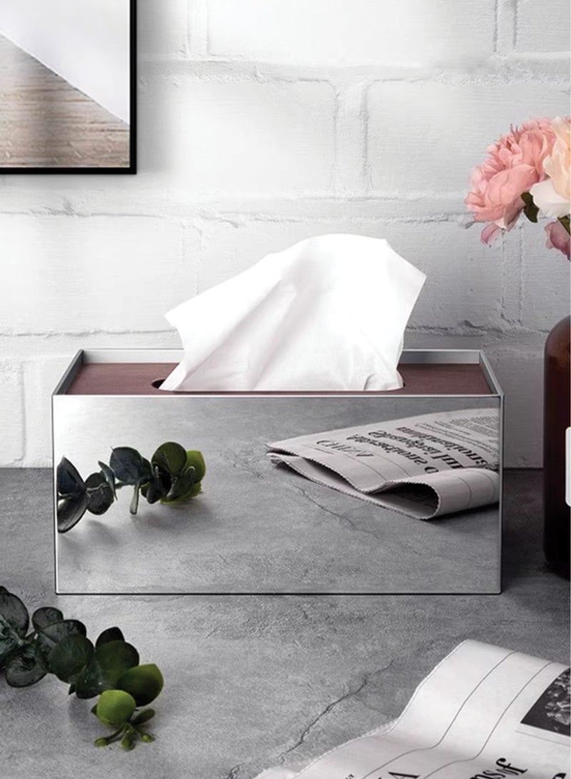 Maison Adeo Talia Tissue Box | Walnut & Stainless Steel Tissue Box Holder | Modern Home Decor Accents | Designer Home Accessories - Image 2