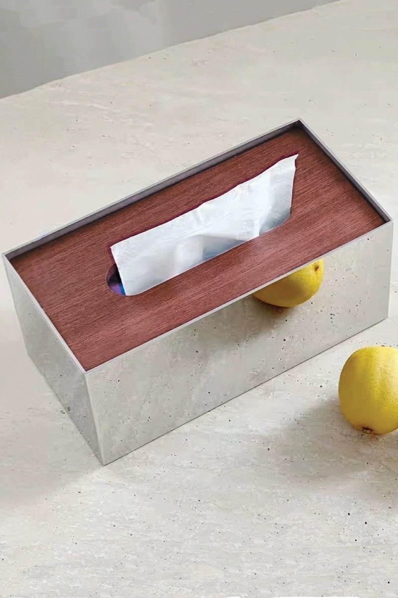 Maison Adeo Talia Tissue Box | Walnut & Stainless Steel Tissue Box Holder | Modern Home Decor Accents | Designer Home Accessories - Image 1