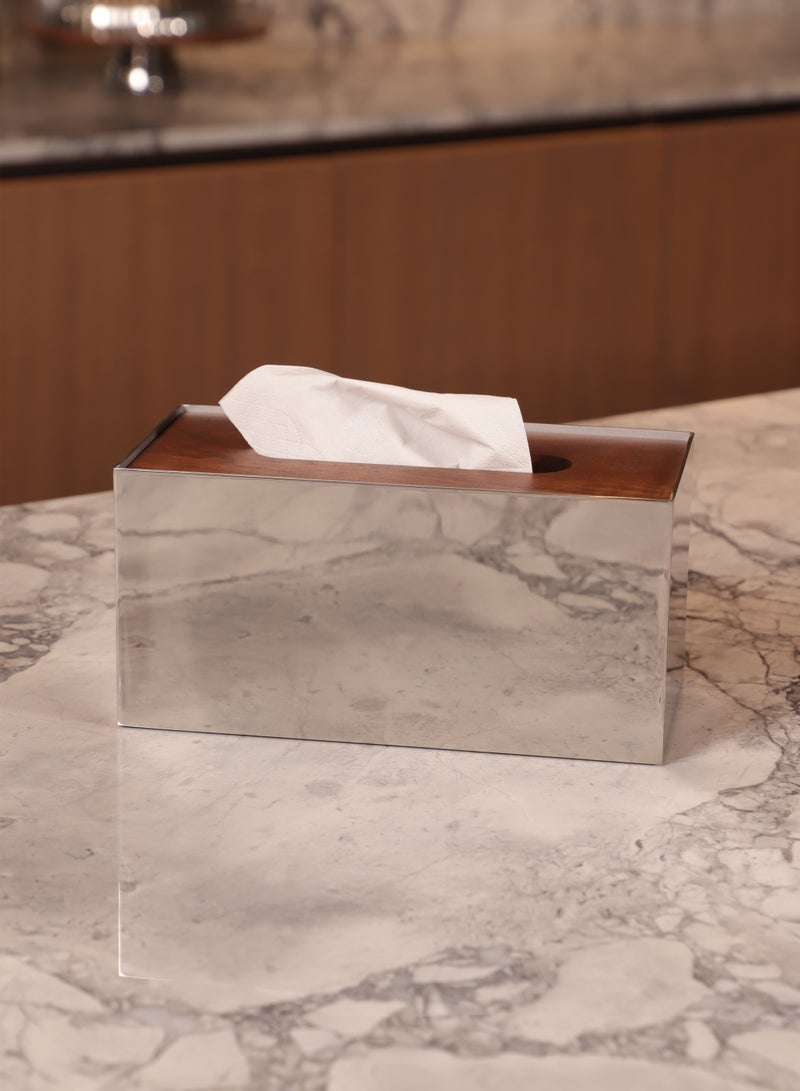 Maison Adeo Talia Tissue Box | Walnut & Stainless Steel Tissue Box Holder | Modern Home Decor Accents | Designer Home Accessories - Image 4