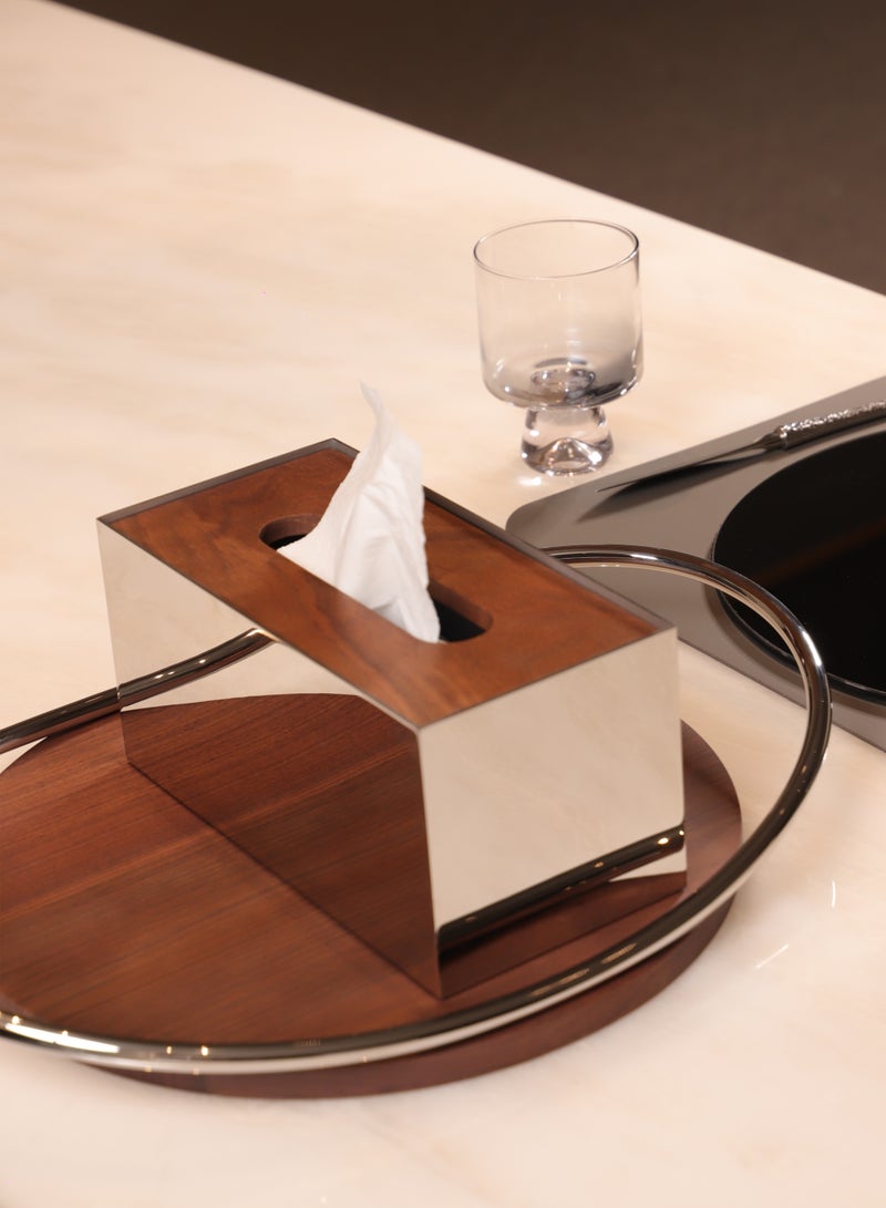 Maison Adeo Talia Tissue Box | Walnut & Stainless Steel Tissue Box Holder | Modern Home Decor Accents | Designer Home Accessories - Image 5