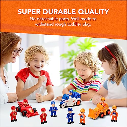 FUNERICA 12Pcs People Figures and Toy Cars Playset  Fireman Police Construction Workers  Pretend Play Vehicle  Figurine Set Accessories for Kids  Emergency Rescue  Construction Toys - Image 5