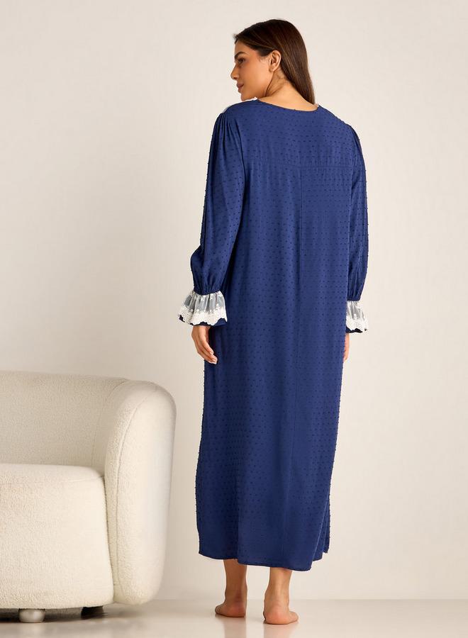 Splash FAV Lace Detail Textured Maternity Dress with Long Sleeves - Image 3