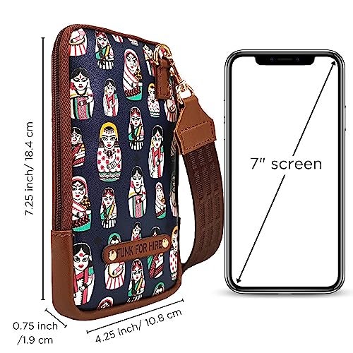 Funk For Hire Womens Leatherette Doll Printed Mobile Holder Sling Bag - Navy And Brown - Image 2