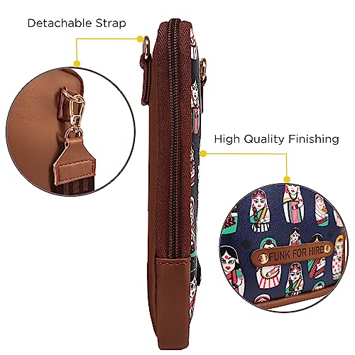 Funk For Hire Womens Leatherette Doll Printed Mobile Holder Sling Bag - Navy And Brown - Image 3