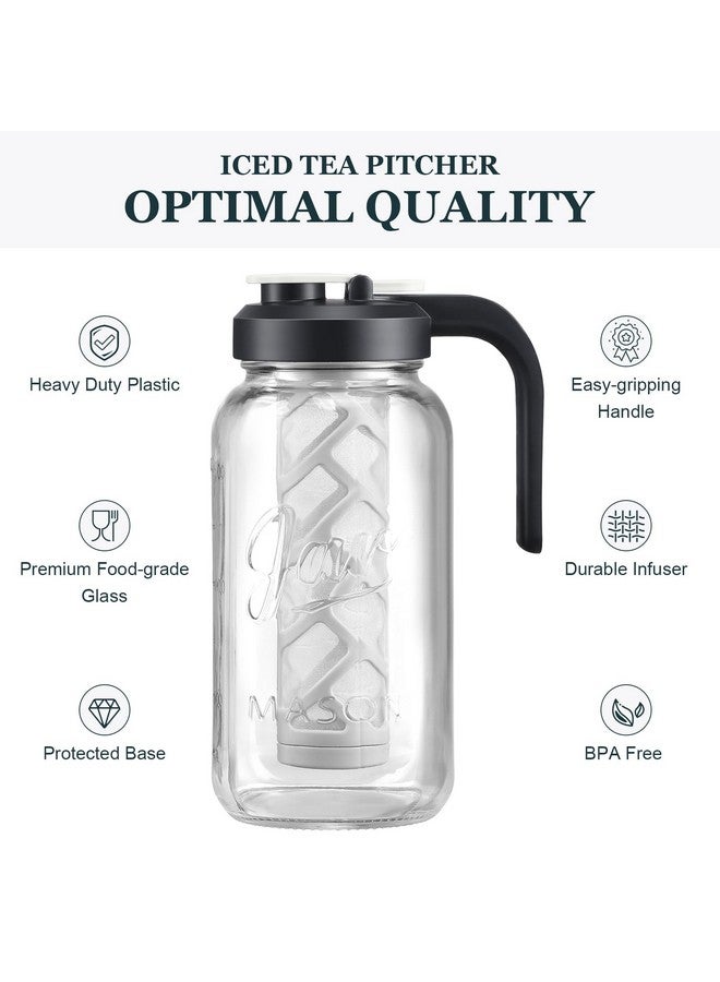 Aozita AOZITA Iced Tea Maker Pitcher with Infuser and Lid - 2 Quart Glass Mason Jar Pitcher Leak-proof Water Jug, Heavy Duty Glass Container for Tea, Water, Juice, Milk, Iced Coffee, and Drinks - Image 1