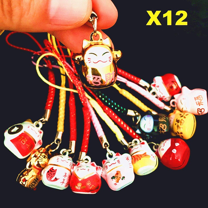 EatingBiting 12PCS Random Fortune Lucky Japanese Beckoning Cat Maneki Neko Keyring Keychain Key Rings, Fengshui Fortune Lucky Cat Kitty Key Chains Keyrings Keychain good health mascot Avoid evil - Image 3