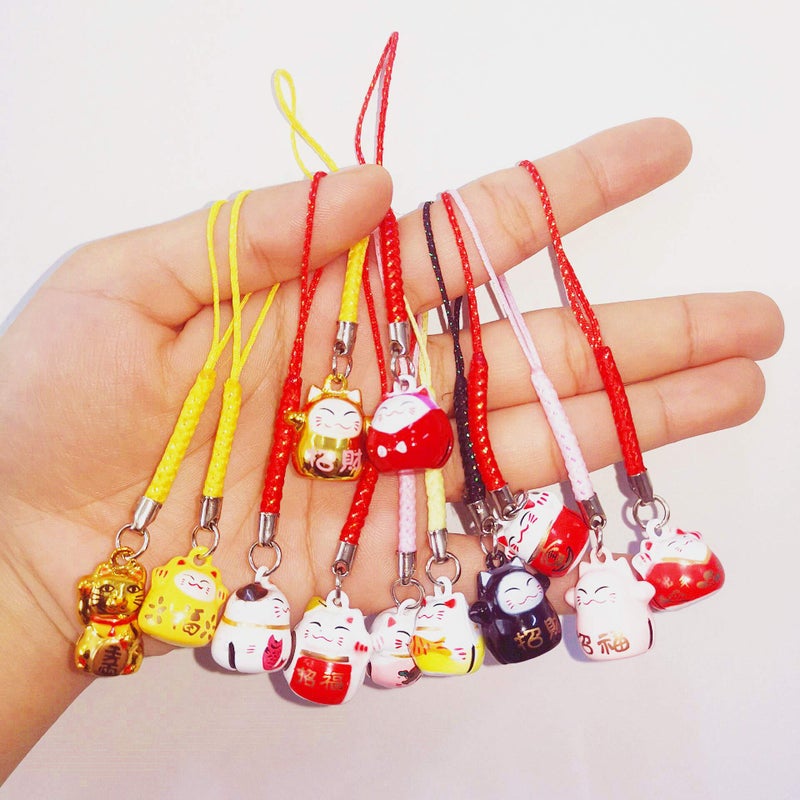 EatingBiting 12PCS Random Fortune Lucky Japanese Beckoning Cat Maneki Neko Keyring Keychain Key Rings, Fengshui Fortune Lucky Cat Kitty Key Chains Keyrings Keychain good health mascot Avoid evil - Image 2