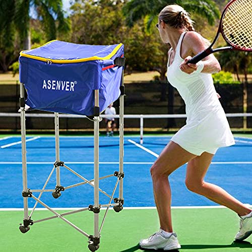 ASENVER Tennis Ball Cart Removable Pickleballs Hopper with Wheels Basket Hold Up to 160 Balls for Tennis Ball (Blue) - Image 2