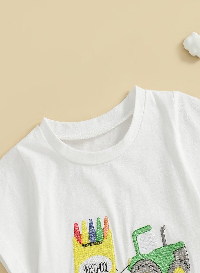 طقم ملابس للأطفال الرضع من الجنسين للعودة إلى المدرسة، أول يوم في مرحلة ما قبل المدرسة، تيشيرت وشورت بنقشة مربعات، طقم رياض أطفال (أزرق وأخضر، 3-4 سنوات) - Image 4