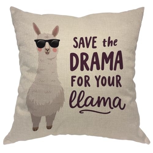 Moslion Llama Pillow Case Cute Alpaca with Glasses with Lettering Quote Save The Dream for Your Llama Throw Pillow Case 18" x 18" Inch Cotton Linen Cushion Cover for Men Women White - Image 1
