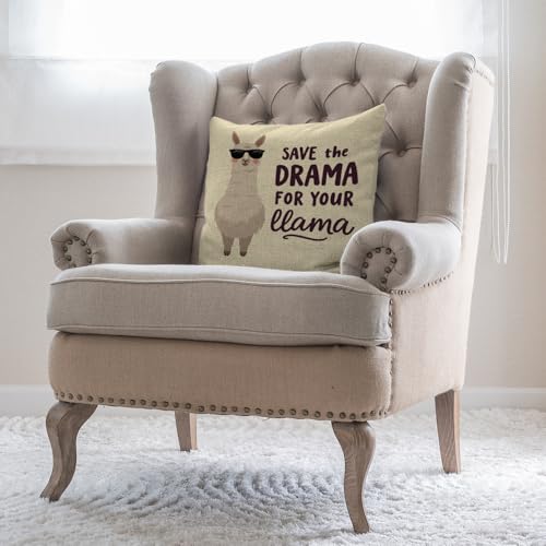 Moslion Llama Pillow Case Cute Alpaca with Glasses with Lettering Quote Save The Dream for Your Llama Throw Pillow Case 18" x 18" Inch Cotton Linen Cushion Cover for Men Women White - Image 4