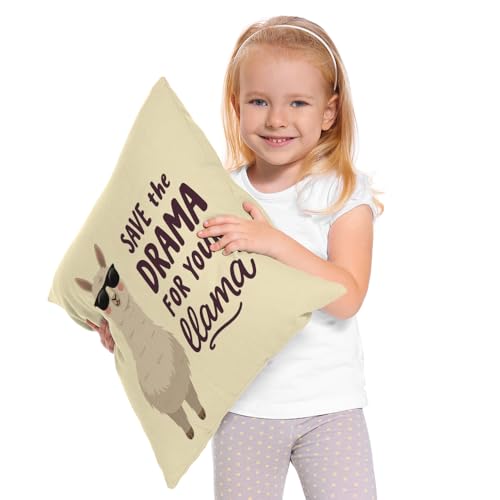 Moslion Llama Pillow Case Cute Alpaca with Glasses with Lettering Quote Save The Dream for Your Llama Throw Pillow Case 18" x 18" Inch Cotton Linen Cushion Cover for Men Women White - Image 2