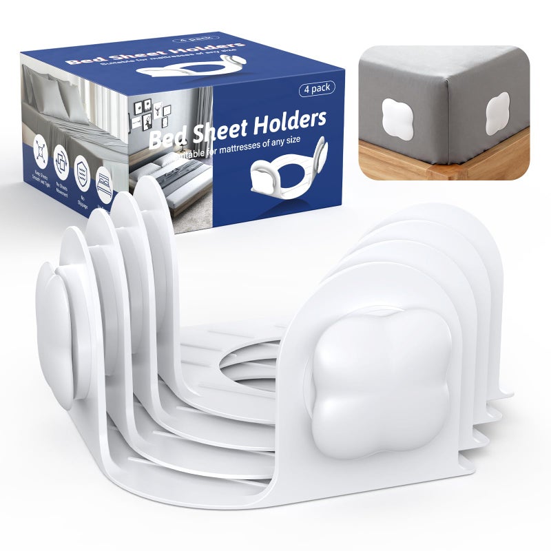 KOXUIUF Sheet Holders Lock Bed Sheet Grippers - Fitted Sheet Holder for Corners Keep Sheets Firm & Tight Fit All Sheet Sizes,360 Degree Bed Sheet Tightener Easy Installation - Image 1