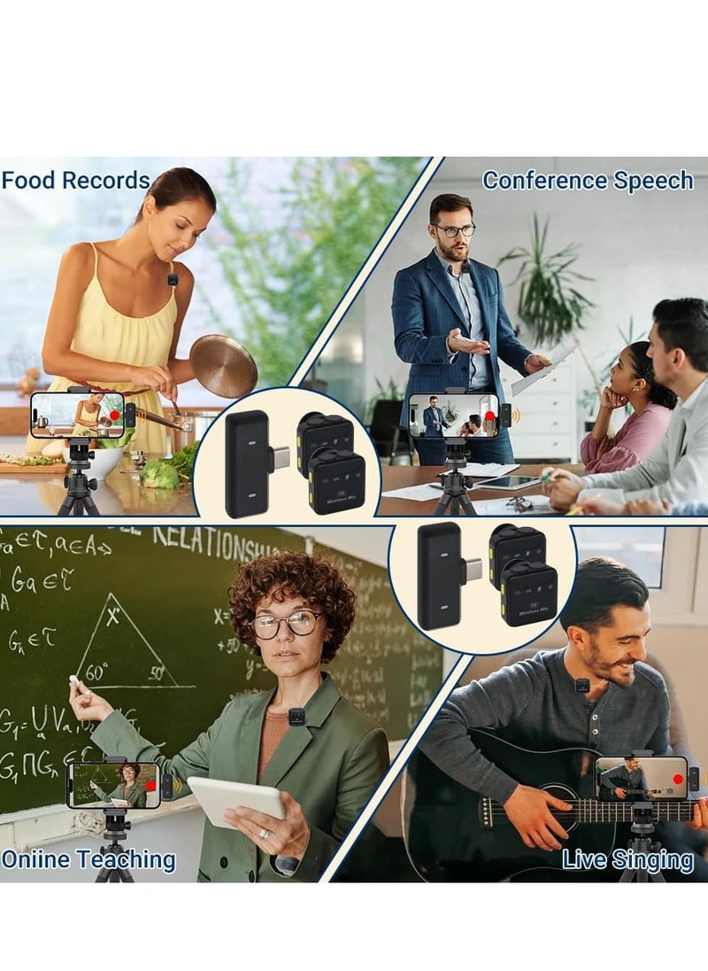 Wireless Tie Mic with Two Microphones Compatible Android/iOS Plug-Play Mini Micro Wireless Noise Reduction for Live and Record Videos