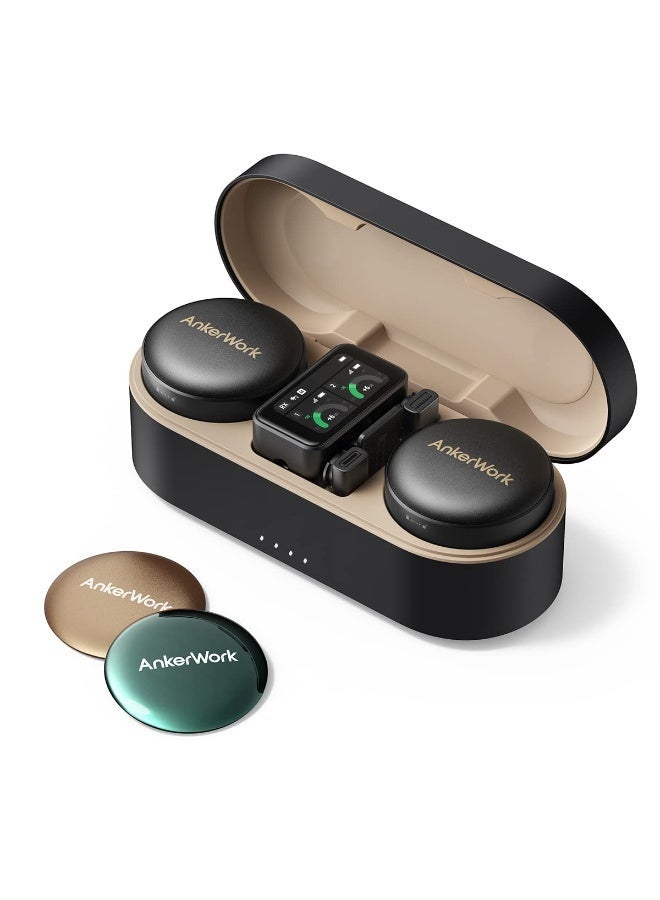 AnkerWork Wireless Lavalier Microphone, Pro Noise Cancellation, 656 ft (200 m) Transmission, 15H Battery, Swap Magnetic Colorful Covers, 2-Channel Quality Pickup, Wireless Microphone for Vlogs - Image 1