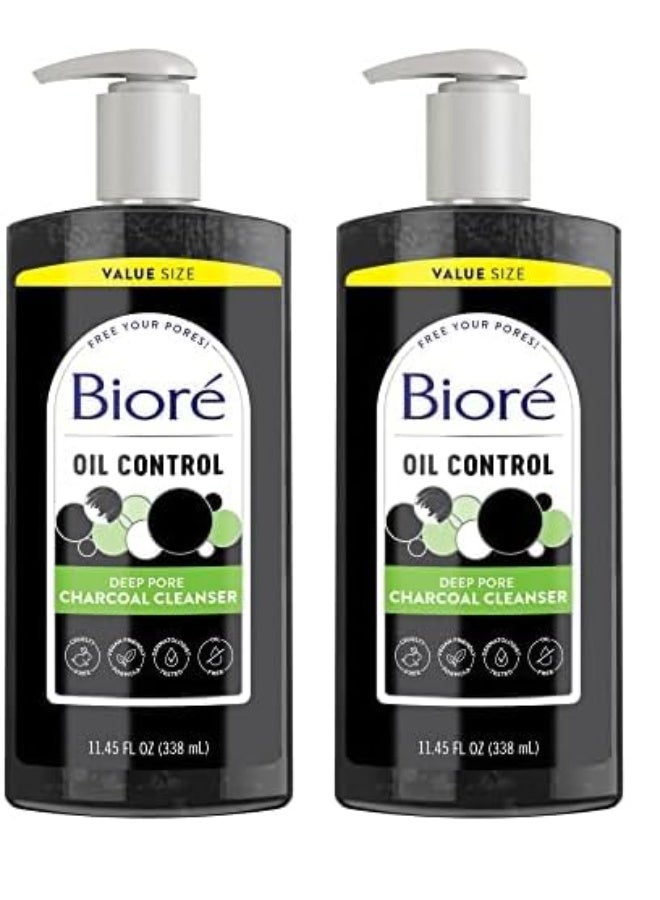 Biore Deep Pore Charcoal Face Wash, Daily Facial Cleanser for Dirt & Makeup Removal, for Oily Skin, 11.45 fl oz, Value Size (Pack of 2) - Image 1