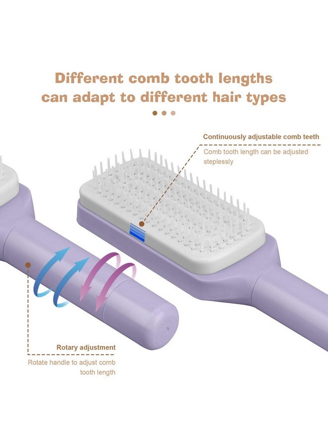 WALLFID 2Pcs Self Cleaning Hair Brushoneclick Cleaning Combhair Brushes For Womenairbag Massage Combsrotating Telescopic Combeasily Comb Hair And Cleansuitable For All Hair Types (Purple + Gray) - Image 4