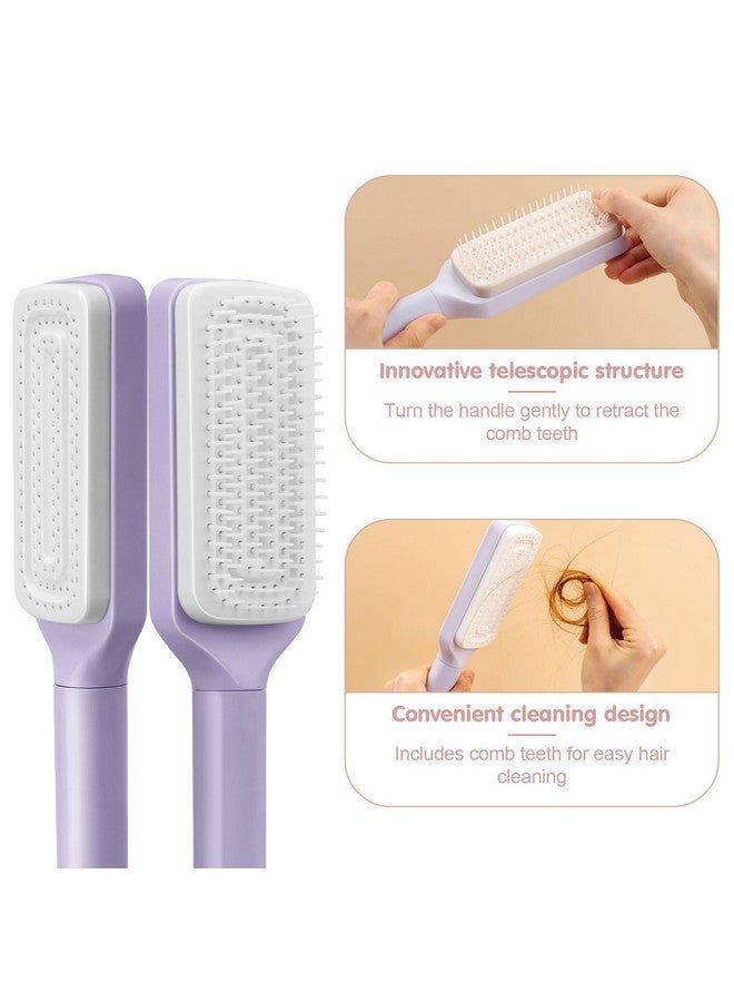 WALLFID 2Pcs Self Cleaning Hair Brushoneclick Cleaning Combhair Brushes For Womenairbag Massage Combsrotating Telescopic Combeasily Comb Hair And Cleansuitable For All Hair Types (Purple + Gray) - Image 2