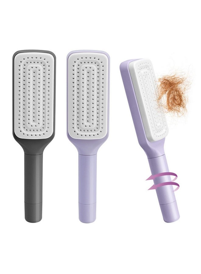 WALLFID 2Pcs Self Cleaning Hair Brushoneclick Cleaning Combhair Brushes For Womenairbag Massage Combsrotating Telescopic Combeasily Comb Hair And Cleansuitable For All Hair Types (Purple + Gray) - Image 1