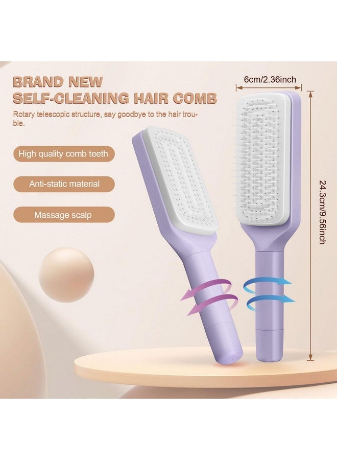 WALLFID 2Pcs Self Cleaning Hair Brushoneclick Cleaning Combhair Brushes For Womenairbag Massage Combsrotating Telescopic Combeasily Comb Hair And Cleansuitable For All Hair Types (Purple + Gray) - Image 3