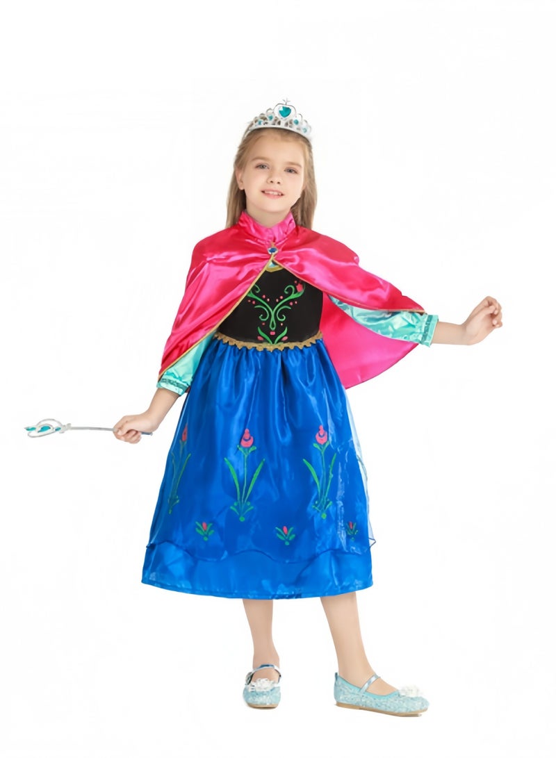 هالامودو فستان حفلة الأميرة الثلجية، زي الملكة، زي آنا مع عباءة فروزن، زي تنكر - Image 2